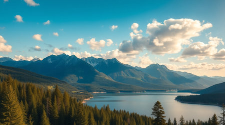 Mountains and lake in Jasper National Park, Alberta, Canada.の写真素材