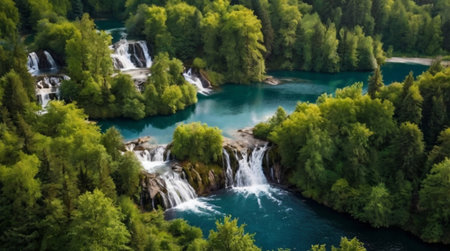 Waterfalls in Plitvice Lakes National Park, Croatia. Aerial viewの写真素材