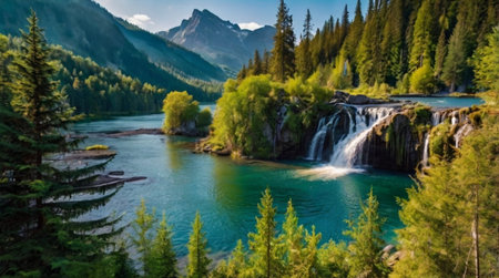 Waterfall in the mountains of Russia.の写真素材