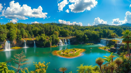 Panoramic view of Plitvice Lakes National Park in Croatiaの写真素材