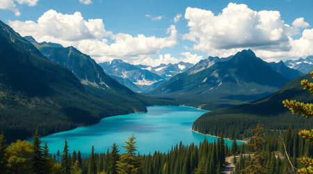 Panoramic view of Lake Louise, Banff National Park, Alberta, Canadaの写真素材