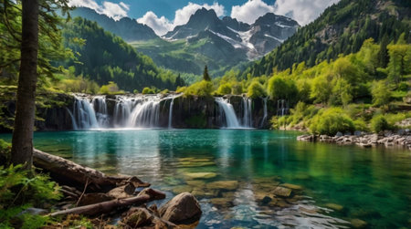 Waterfall in the Dolomites, Italy. Panoramic viewの写真素材