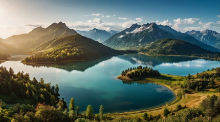 panoramic view of alpine lake