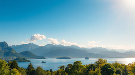Panoramic view of lake Como and mountains, Lombardy, Italyの写真素材