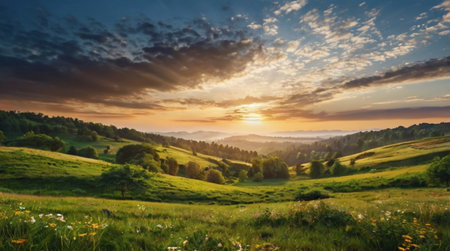 Sunset in the mountains. Beautiful summer landscape. Carpathian, Ukraine, Europe.の写真素材