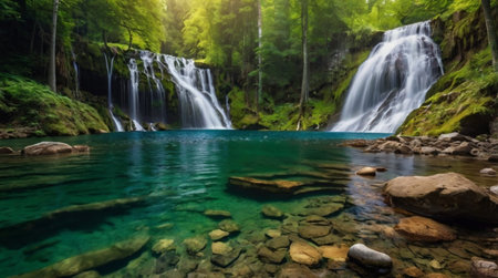 Beautiful waterfall in deep forest. Waterfall in deep forest.