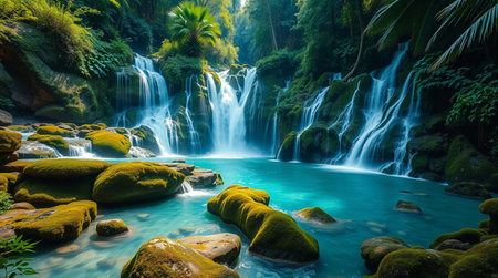 Beautiful waterfall in tropical rainforest. Nature landscape. Long exposure.の写真素材