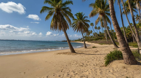 Coconut palm trees on a tropical beach in the Dominican Republic