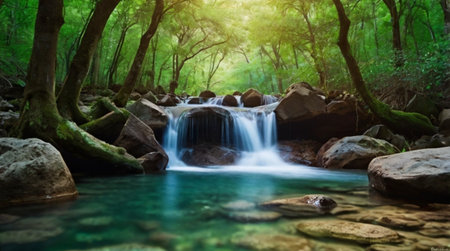 Beautiful waterfall in deep forest. Waterfall in deep forest.