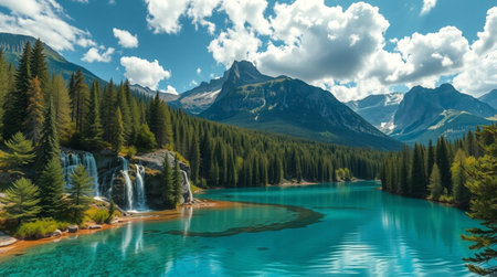 Panoramic view of the mountain lake in the Canadian Rockies.の写真素材