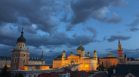 Panoramic view of the old town of Krakow in Polandの写真素材