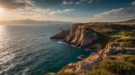 Beautiful seascape. Panoramic view of the coast of the island of Sardinia.の写真素材