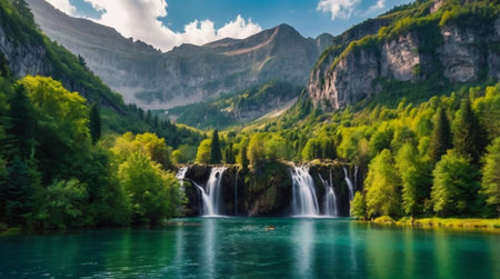 Waterfalls in the Plitvice Lakes National Park, Croatia.の写真素材