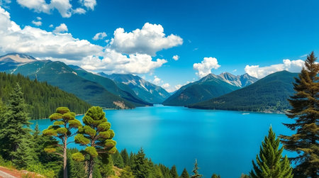 Panoramic view of Queenstown lake, South Island, New Zealandの写真素材