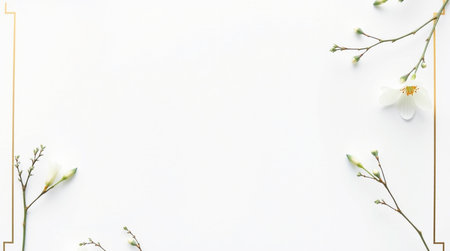 White spring flowers on white background. Flat lay, top view.の写真素材