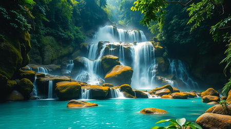Erawan waterfall in Kanchanaburi province, Thailand.の写真素材
