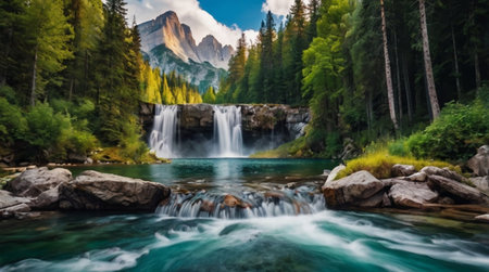 Waterfall in the Dolomites, Italy. Long exposure.の写真素材