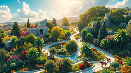 Luxury garden with blooming flowers in Tbilisi, Georgiaの写真素材