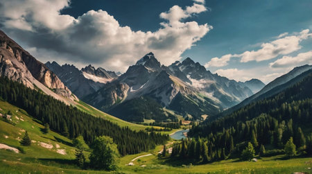 Panoramic view of the Dolomites mountains in Italy.の写真素材