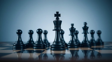 Chess battle on the chessboard. Business concept of business ideas and competition.の写真素材