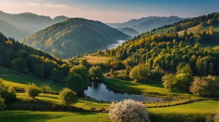 Beautiful spring landscape in the Carpathian mountains. Ukraine, Europe.の写真素材