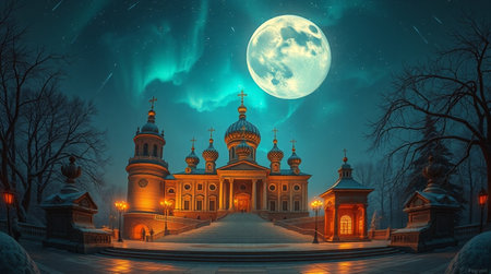 Night view of the Holy Trinity-St. Sergius Lavra, Russiaの写真素材