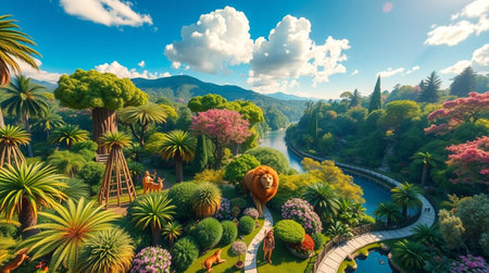 Lion in the garden. Aerial view of the garden. 3d renderingの写真素材