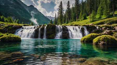 Waterfall in the mountains. Summer landscape in the Carpathians.の写真素材