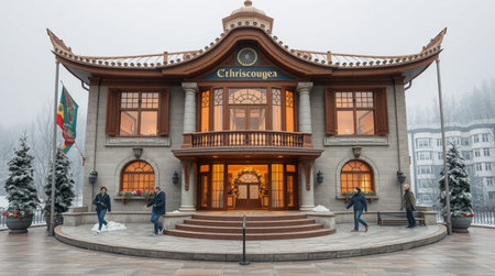 Tourists in front of a building. Tbilisi is the capital and largest city of Georgia.の写真素材