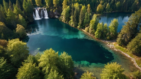 Panoramic view of the beautiful Plitvice Lakes National Park, Croatia