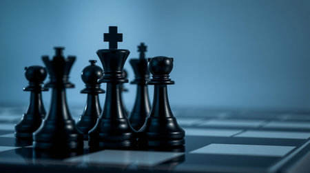 Chess pieces on the chessboard, business concept of leadership and successの写真素材