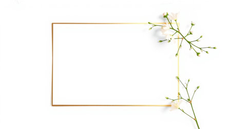 Frame with white flowers isolated on white background. Flat lay, top view.の写真素材