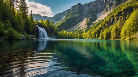 Waterfall in the Alps, Switzerland, Europe. Summer landscape.の写真素材