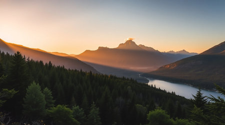 Sunset in Banff National Park, Canadian Rockies, Alberta, Canadaの写真素材