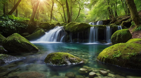 Beautiful waterfall in deep forest. Waterfall in deep forest.の写真素材