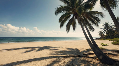 Palm trees on the tropical beach. Sri Lanka. Panoramaの写真素材
