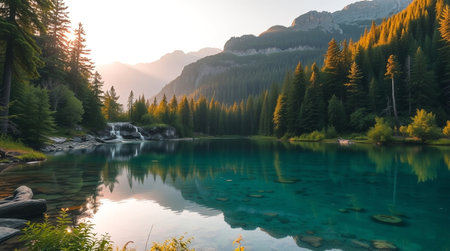 Sunset at the lake in the Dolomites, Italy.の写真素材