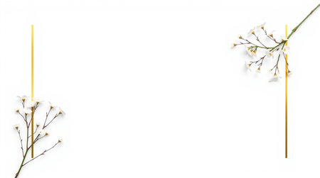 Flowers on white background. Flat lay, top view, copy space.の写真素材