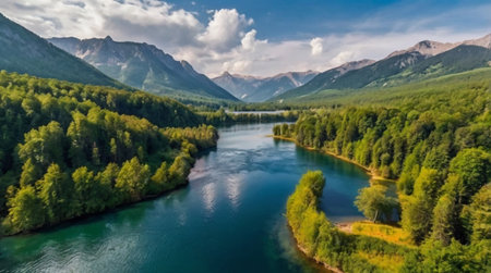 Aerial view of the mountain lake in the Altai Republic.の写真素材