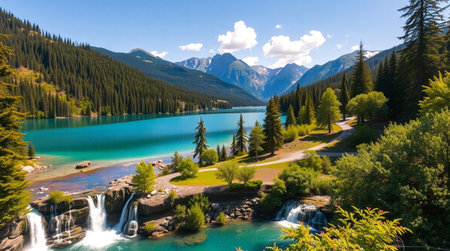 The turquoise emerald water of Lake Louise, Banff National Park, Canadaの写真素材