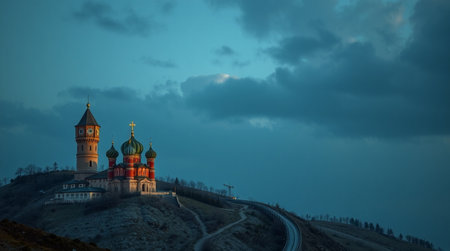 Church of the Intercession on the river Nerl at night, Russiaの写真素材