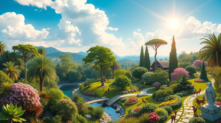 Fantasy landscape design. 3d illustration. Panoramic view.の写真素材