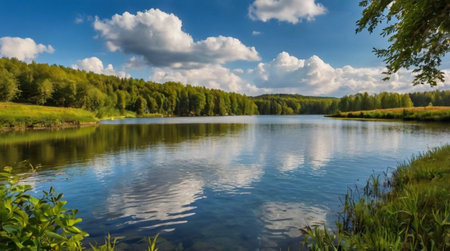 Panoramic view of the lake in the summer, Russia.の写真素材