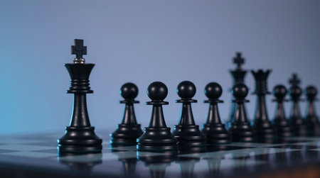 Black chess pieces on the chessboard. The concept of leadership and successの写真素材
