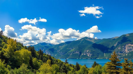 Panoramic view of Lake Como in Lombardy, Italyの写真素材