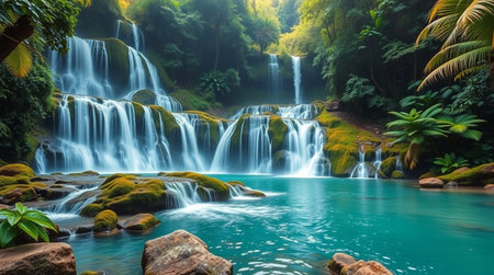 Beautiful waterfall in tropical forest. Waterfalls in rainforest.の写真素材