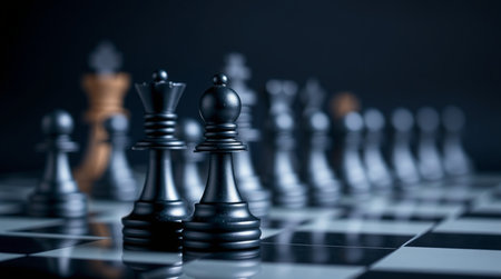 Chess pieces on a chessboard. The concept of leadership and success