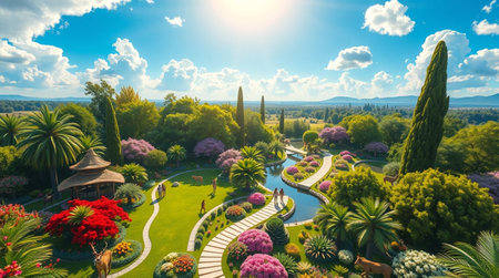 Aerial view of beautiful botanical garden in Tbilisi, Georgiaの写真素材