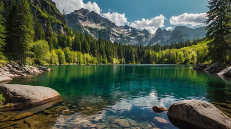 Panoramic view of Lake Braies, Dolomites, Italy