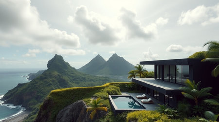 3d rendering of modern cozy house with pool and parking for sale or rentの写真素材